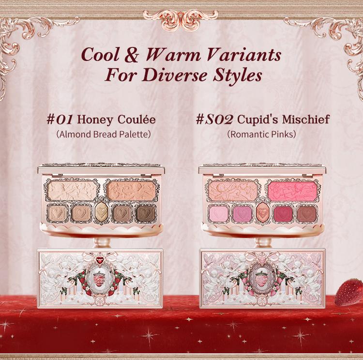 Flower Knows Strawberry Cupid Collection Makeup Palette, Matte, Shimmer, all-in-one Palette, Blush, Longlasting, High Pigment, Ideal For Office, Travel or Date