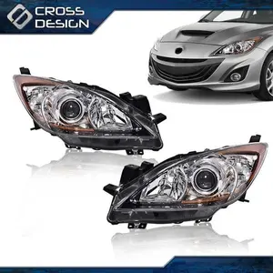 CROSSDESIGN Fit For 2010-2013 Mazda 3 Headlights Front Lamps Assembly Pair Clear/Amber