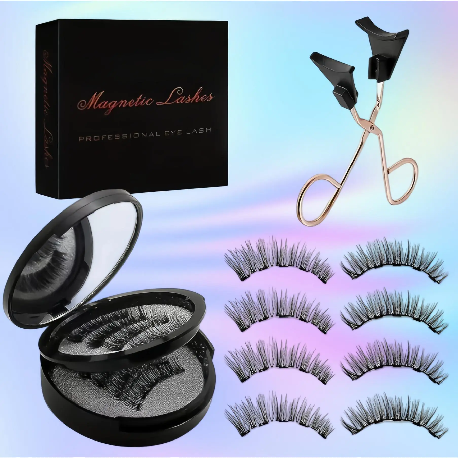 Magnetic Eyelash Kit - 4-Pair Natural Style Cosmetic Lashes for Natural Makeup Look, Factory Direct, Glue Free, Gentle Fit, Reusable, Long-Lasting, Hypoallergenic Set with Applicator
