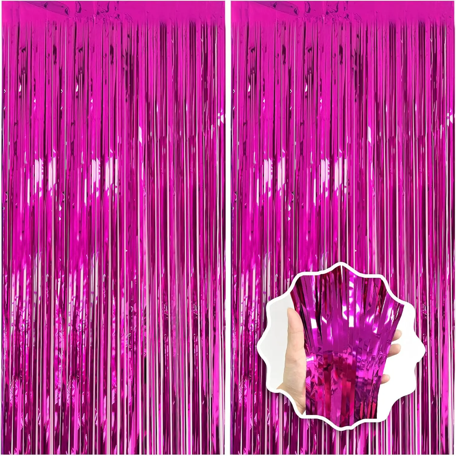 Shiny Synthetic Tinsel Foil Fringe Curtain Backdrops (2-Pack) - Festive Party Decoration Banners, Door & Wall Props with Tinsel Spangles for Anniversary, Birthday Photo Booth Supplies, Two Packs