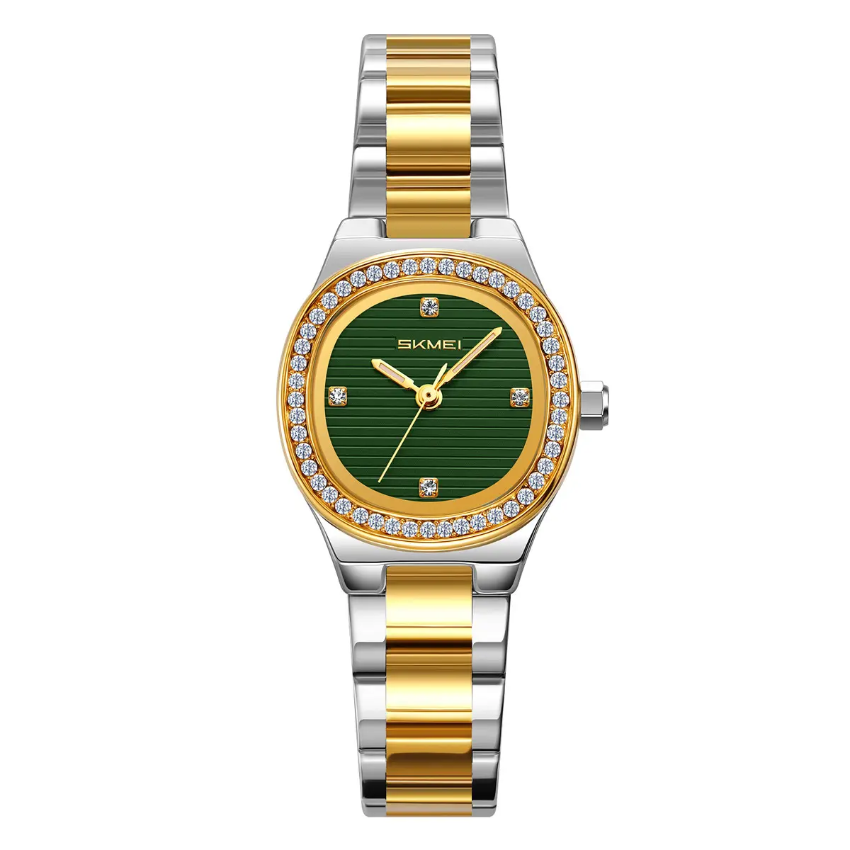 SKMEI Women's Fashion Analog Watches - Polygon Dial, Rhinestone Bezel, Slim Lightweight Metal Band, Quartz Movement, Casual Business Wristwatch for Office & Daily Wear