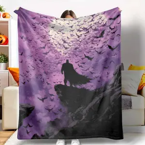 Gothic Hero Flannel Blanket Dark Bat Silhouette and Moonlight Sky Print Ultra Soft Cozy Warm Lightweight Throw Perfect for Bedroom Decor Sofa Relaxing Movie Nights Halloween Party Holiday Gift Home Aesthetic Use