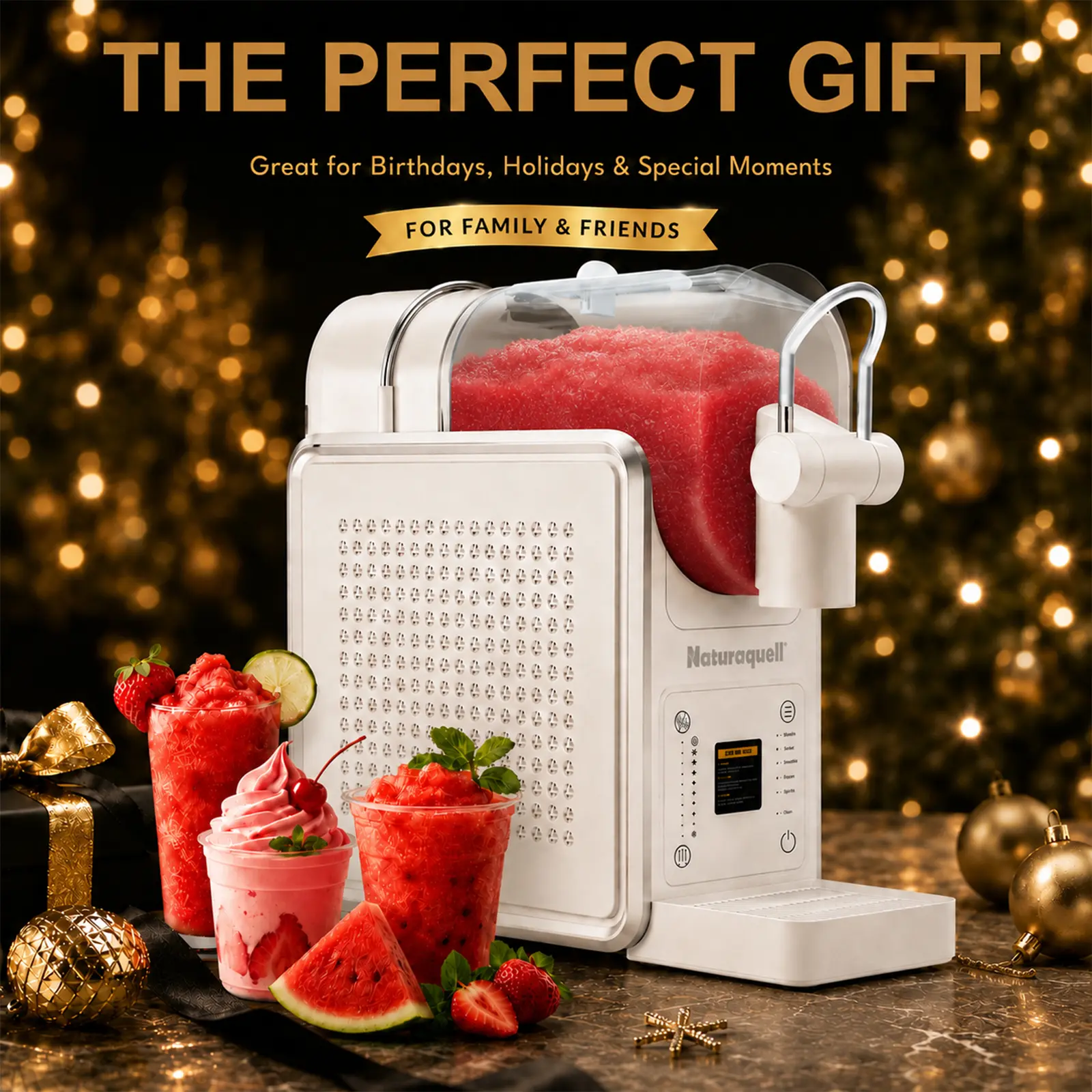 Naturaquell Slushie Machine, White Frozen Drink & Beverage Maker with Built-in Compressor, No Ice Needed, 68oz Large Capacity, 5 Modes for Home Slushies, Frozen Cocktails, Margaritas, Ice Free Party Drinks, Kitchen Gadget, Housewarming & Birthday Gift