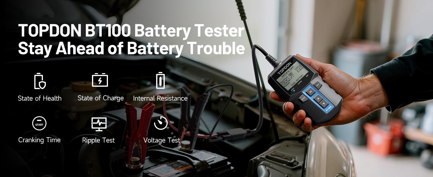 TOPDON AD500 OBD2 Scanner Car Code Reader Scan Tool, Engine ABS SRS Transmission Diagnostics Tool with Free TOPDON BT100 Car Battery Tester 12V Load Tester