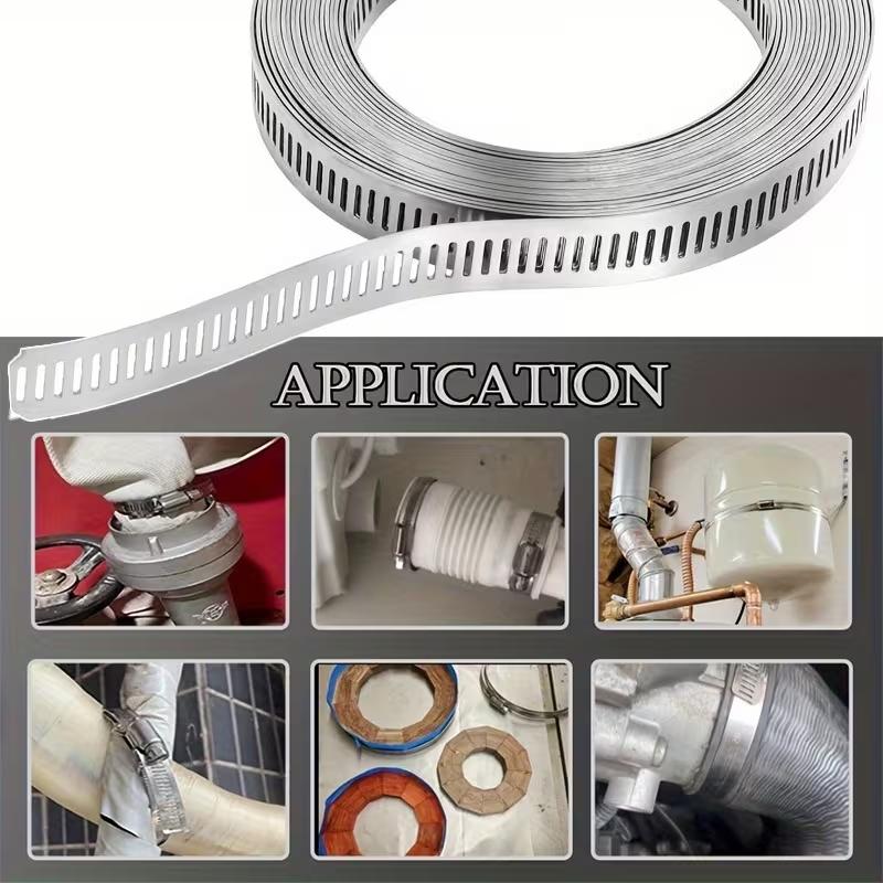 Stainless Steel Hose Clamp Assortment Kit,32 FT Metal Strap + 12 Heavy Duty Fasteners, Home Hardware Adjustable Worm Gear Clamps for Plumbing Automotive, Multipurpose Fixing Straps Pipe Duct Mounting Clamps,Must-have for DIY,Tiktok shop deals-YY