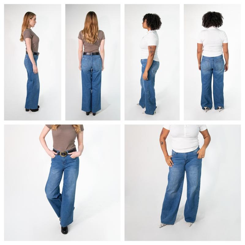 Magic ONESO Mid-low Rise Baggy Jeans Stretchy Wide Leg for Women Distressed Pants Womenswear Bottom 8001 Lady Basic Minimalist Comfortable Denim Tummy Control Curve Hugging Plus Size Regular Size BBL