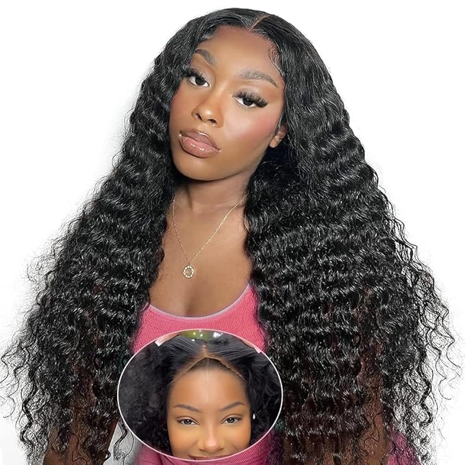 Bling Hair 9x6 Deep Wave Glueless Wig Human Hair 180% Density Deep Wave Wigs Ready To Go HD Lace Closure Wig