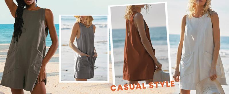 WoodBerry Women's Casual Sleeveless Romper Summer Beach Vacation Stretchy Onesie Round Neck Loose Shorts Jumpsuit with Pockets for Daily Wear WoodBerry Women's Casual Sleeveless Romper Summer Beach Vacation Stretchy Onesie Round Neck Loose Shorts Jumpsuit with Pockets for Daily Wear