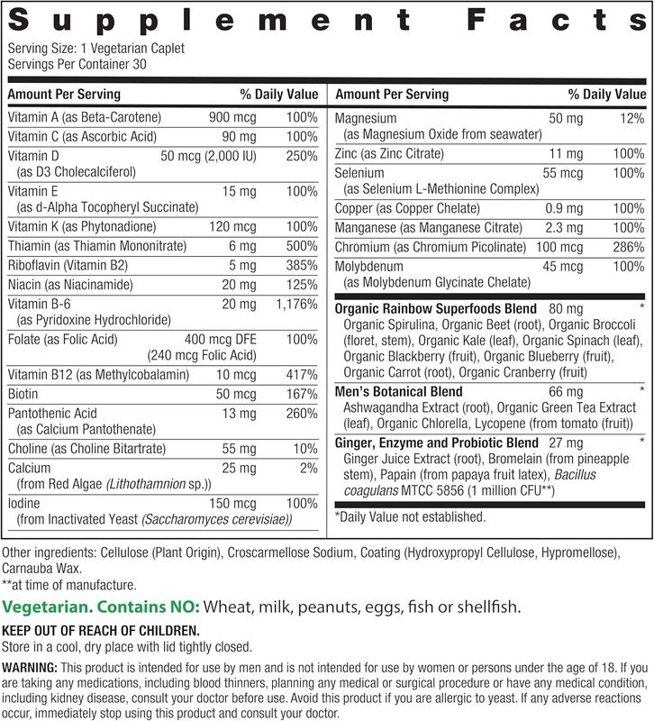 Rainbow Light Mens Multivitamin One + | 30 Caplets | Real Food Nutrients, Digestive Enzymes & Probiotics