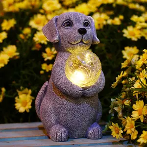 Solar Dog Statues for Garden Decor: Outdoor Sculpture with Gazing Ball for Lawn Patio Porch - Gifts for Mom Grandma Women