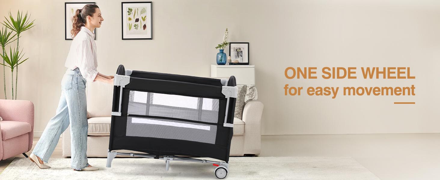 JOYMOR Pack and Play with Changing Table, 5-in-1 Portable Baby Bedside Bassinet with Storage, Travel Crib with Carry Bag, Compact Fold