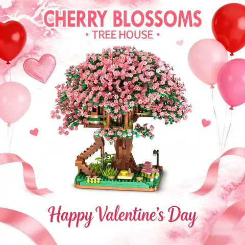 15cm Nature Theme Micro Block Building Set, 2138-Piece ABS Plastic Cherry Blossom Tree Bouquet, Brand-Compatible Unisex DIY Toy for Over 12+, Bricks and Parts Collectible, Christmas Gift Enhances Problem-Solving Skills