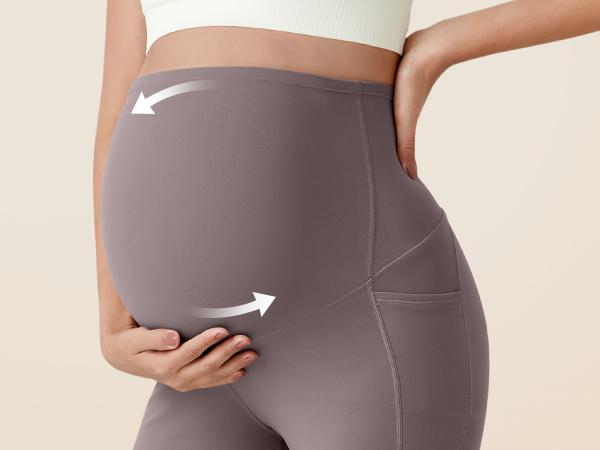 G4Free BareFeel Maternity Flare Leggings with Pockets Over The Belly Stretchy Casual Lounge Pregnancy Dress Pants for Work