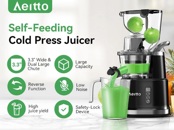 Aeitto Cold Press Juicer, Whole Vertical Juicer, Slow Masticating Juicer Machines, with Big Wide 83mm Chute, Cold Press Juicer for Whole Fruits and Vegetables, Juicer Machine BPA-Free, Ice Fruit, Smart recipes App Aeitto Cold Press Juicer, Whole Vertical Juicer, Slow Masticating Juicer Machines, with Big Wide 83mm Chute, Cold Press Juicer for Whole Fruits and Vegetables, Juicer Machine BPA-Free, Ice Fruit, Smart recipes App