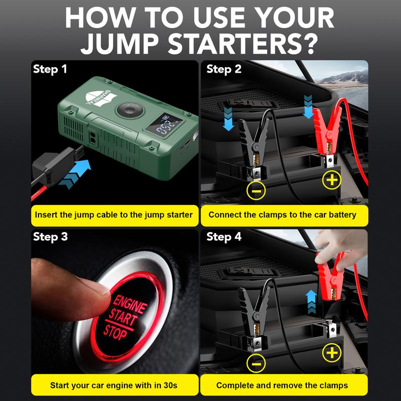 6000A Portable Car Jump Starter with Air Compressor 12VBattery Jump Starter Booster for 10 Gas and up to 9.0LDiesel Vehicles