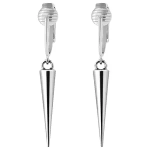 Silver Spike Clip On Dangling Earrings