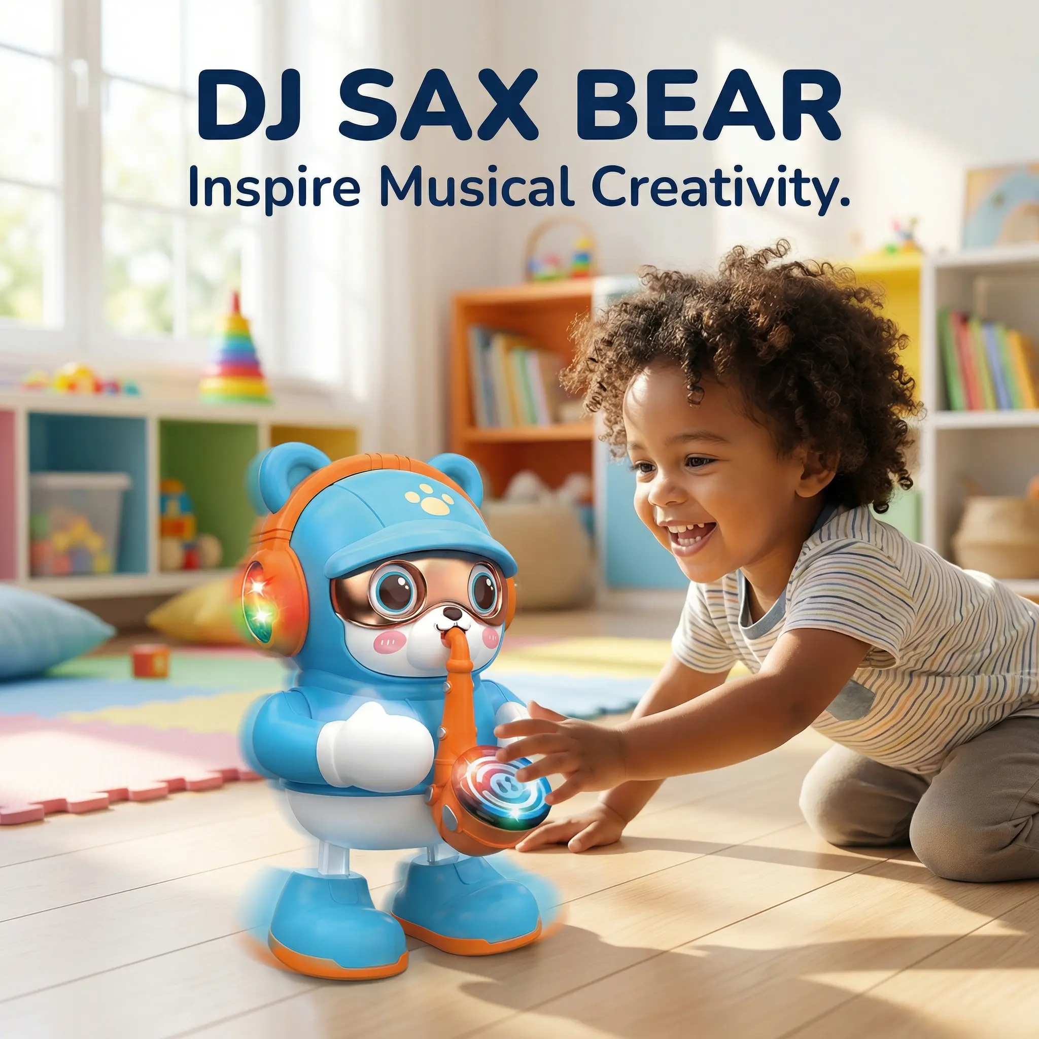 Interactive Dancing DJ Bear Toy with Saxophone, Music & Flashing