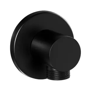 Wall Mounted Brass Supply Elbow With O-Ring Flange, Tapered 1/2" NPT Female Inlet, Solid Brass Wall Union, Round Wall Connector For Water Supply, Matte Black Finish, 1/2" IPS, Ideal For Home Plumbing, PEX And Copper Compatible
