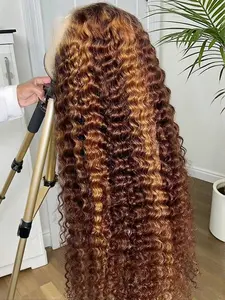 Honey Blonde 4/27 Ombre Lace Front Wig Human Hair 13x4 HD Highlight Deep Wave Lace Frontal Wigs Glueless Wigs 180 Density(36 Inch)