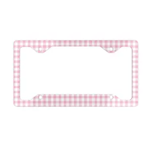 Ultra Slim Pink White Plaid License Plate Frame Cute Car Accessories Gift For Her Aesthetic Car Decor For Women Coquette aesthetic