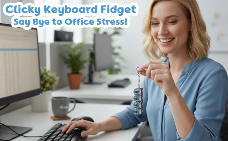 4 Pack Mechanical Keyboard Keychain Decorations with LED Glowing Lights, Stress Relief Fingertip Clicker with Transparent Crystal Keycaps, Fingertip Fidget Toys and Fun Pendant for Boys, Girls and Adults, New Year's Day Gifts, Valentine's Day Gifts