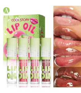 4 Pack Hydrating Glow Lip Oil Set for Women, Moisturizing Long-Lasting Lip Gloss, Nourishing Fat Oil Lip Drip with Dewy Finish & Sweet Candy Scent