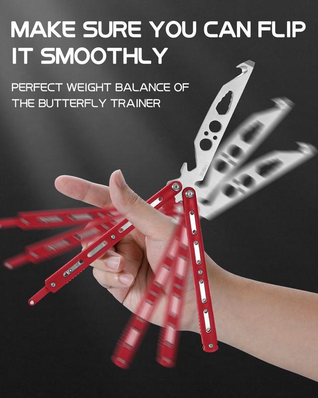 Safe Butterfly Trainer Balisong for Beginners, Unsharpened Stainless Steel Blade & Lightweight ABS Handle, Learn Flipping Tricks Fast, Cool Cosplay Prop & EDC Practice Tool, Orange & Black & Red