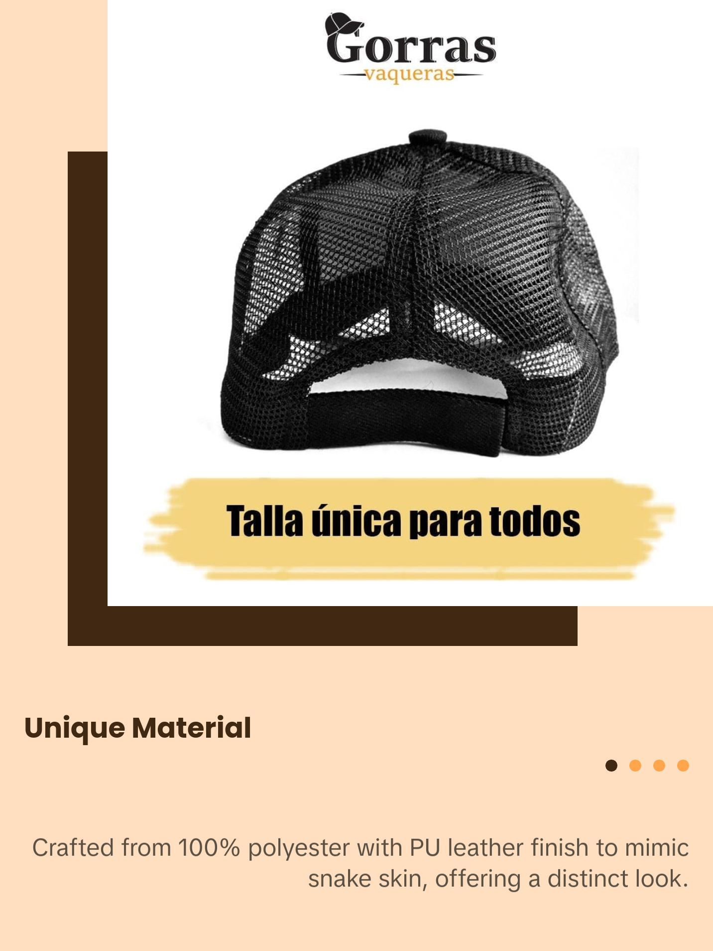 Gorra de Oaxaca para hombre y mujer, 100% Poliéster, Ajustable, Diseño de piel de serpiente