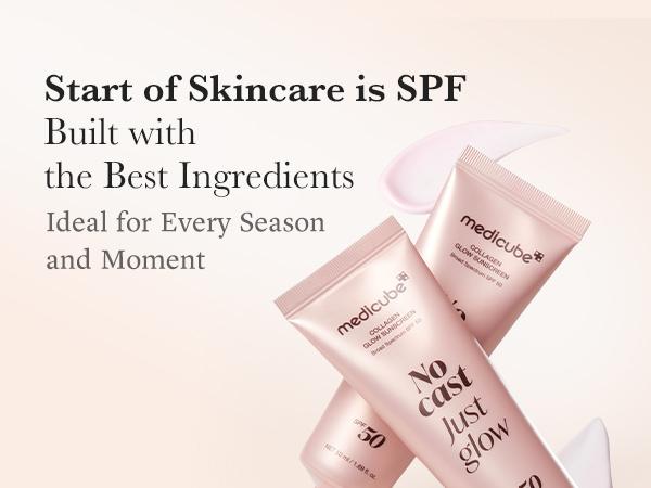 [NEW] [medicube] No Cast Just Glow Collagen Sunscreen | SPF 50 Broad Spectrum Face Sunscreen | Lightweight, Non-Sticky, Hydrating Formula | No White Cast or Residue | Peptide, Cica for Soothing & Natural Glow