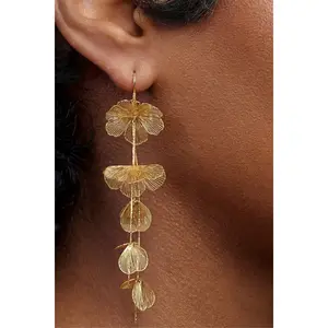 Cascading Gold Petal Drop Earrings