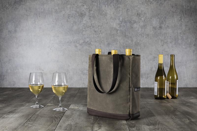 3 Bottle Insulated Wine Cooler Bag, (Khaki Green with Beige Accents)