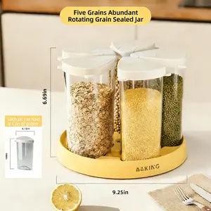 UFORU Rotating Grain Storage Jar, Five-Grain Rice Storage Container, Compact Divided Storage Box Ideal for home kitchens, features airtight moisture-proof design and transparent practicality. Perfect for organizing essentials and makes a thoughtful gift.