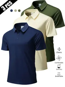 3-Pack Summer Polo Shirts for Men with Turn-Down Collar, Short Sleeve Casual Sports Tops — Perfect for Business, Work, Dates, and Home Wear; Travel Essential