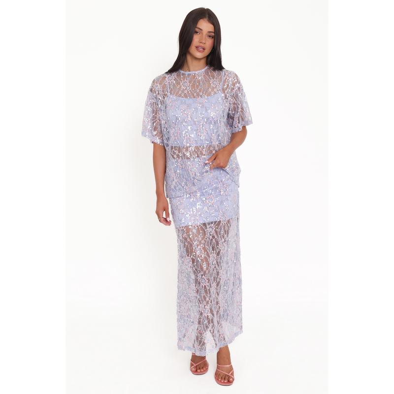 Yonder Sheer Panel Lace Maxi Skirt - Purple