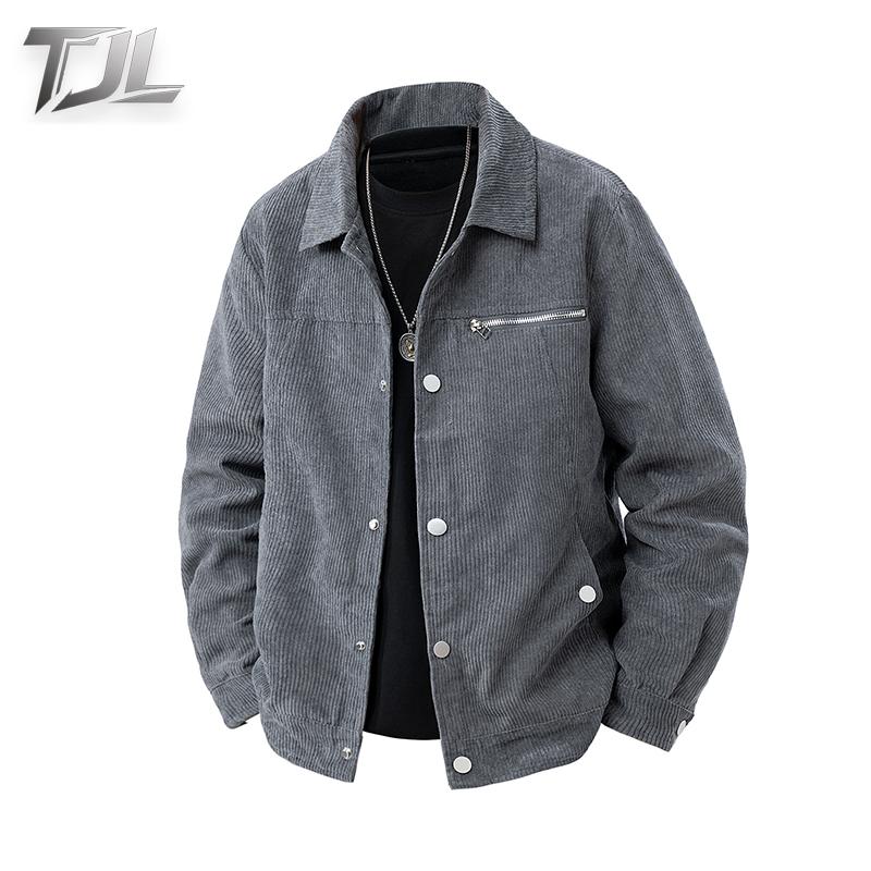 TJL Men's Corduroy Casual Jacket Relaxed Fit Vintage Style Button Down Shacket with Chest Pocket & Zipper Detail mr plankton gift for him tiktok shop black friday lapel zip men zip men Men's Varsity Baseball Sweatshirt Coat