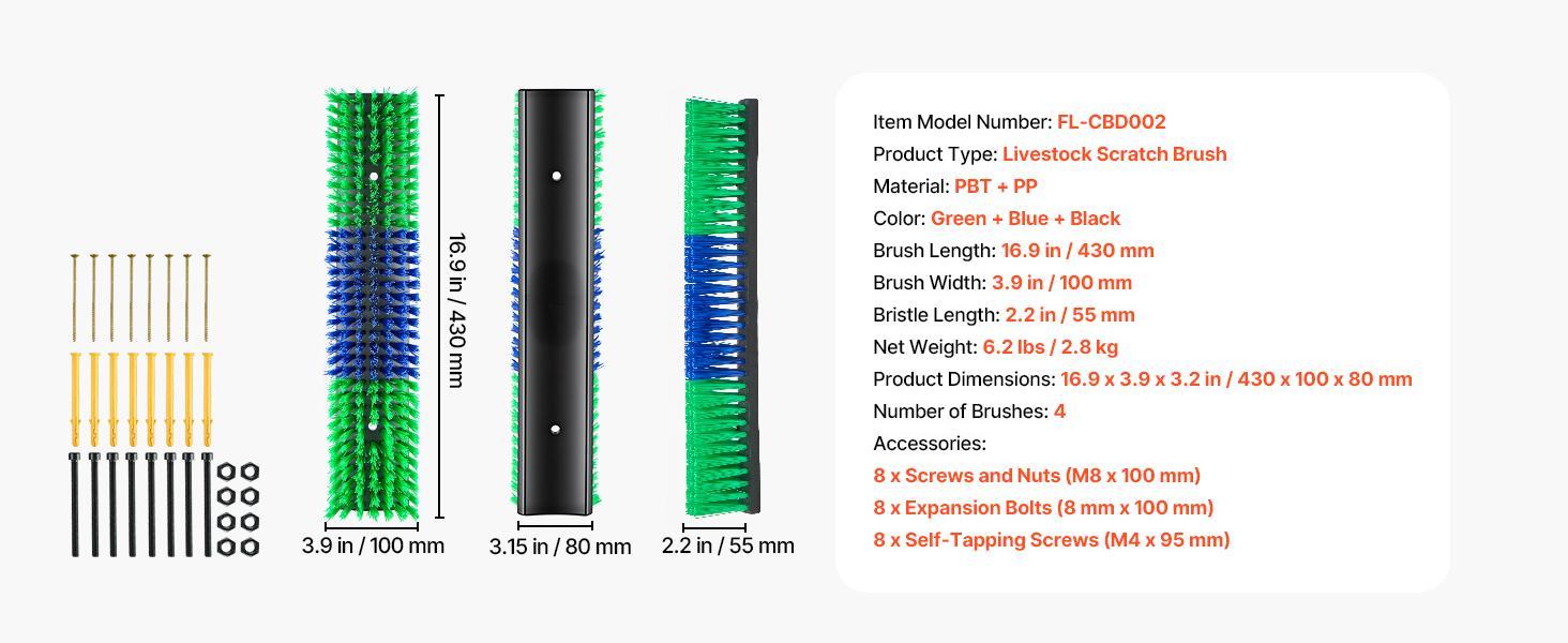 VEVOR Functional PBT Plastic Livestock Scratching Brush Set, 4PCS Adjustable Height Goat Scratcher Posts with 16 Screws, 16.9"x3.9" Large Animal Itching Relief Grooming Tools (Green & Blue)#BackToSchool VEVOR Functional PBT Plastic Livestock Scratching Brush Set, 4PCS Adjustable Height Goat Scratcher Posts with 16 Screws, 16.9"x3.9" Large Animal Itching Relief Grooming Tools (Green & Blue)#BackToSchool