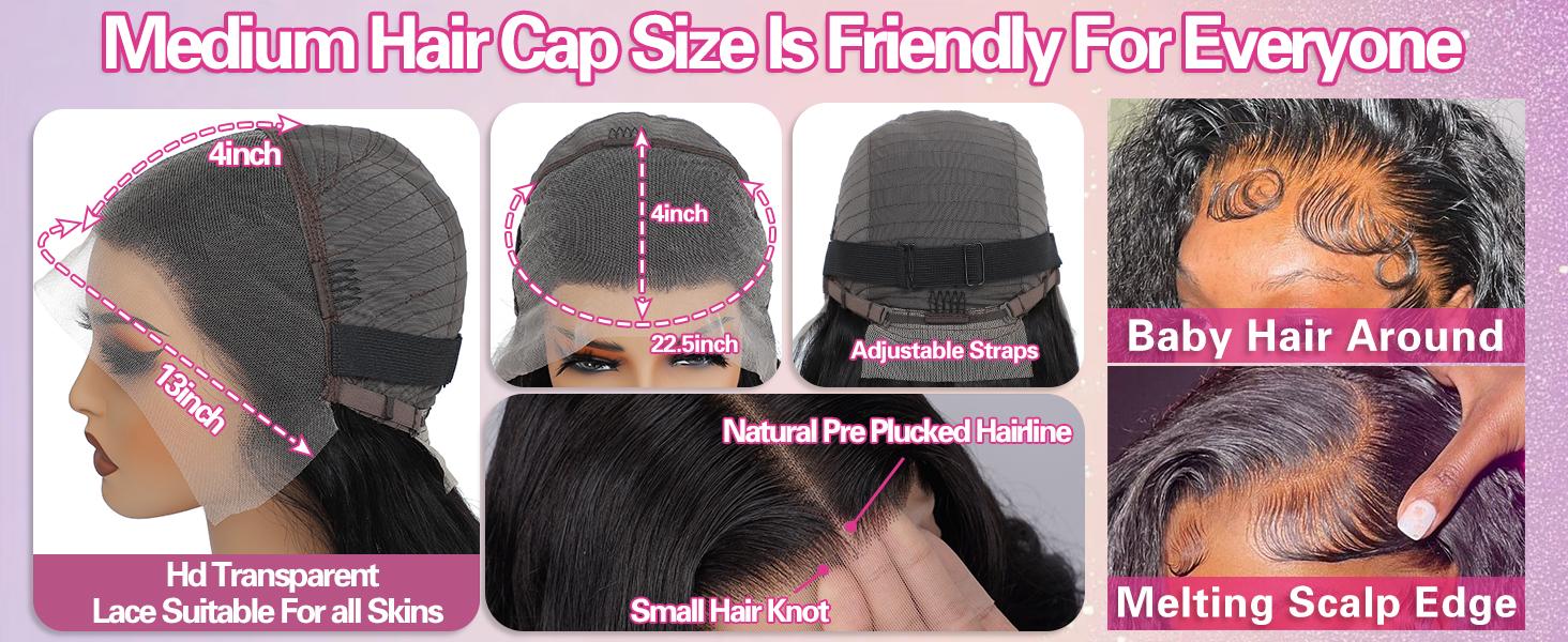 30 Inch Body Wave Lace Front Wigs Human Hair Pre Plucked 13x4 HD Transparent Lace Frontal Body Wave Human Hair Wig for Women 180 Density Natural Black