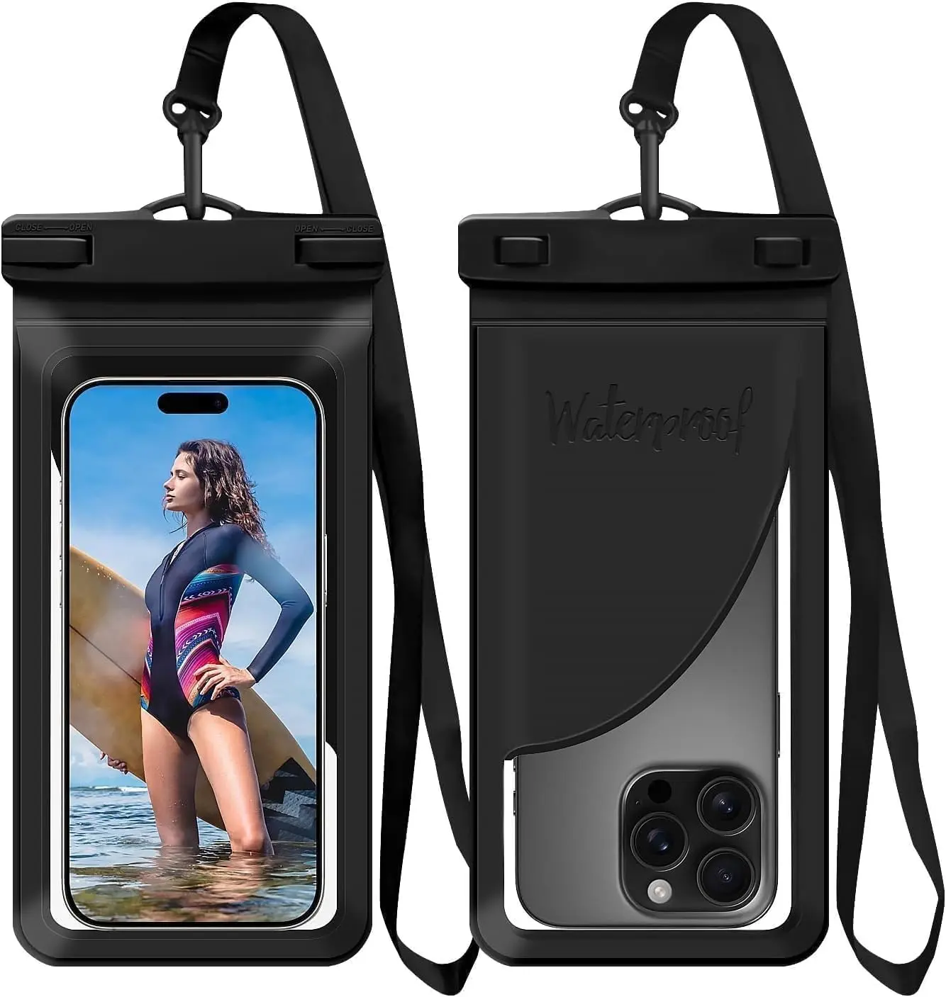 IPX8 Waterproof Phone Pouch with Interior Card Pocket, 8.3" Lightweight Dry Bag for iPhone 17 16 15 14 Pro Max, 1 Pack Black Beach Essential for Water Sports