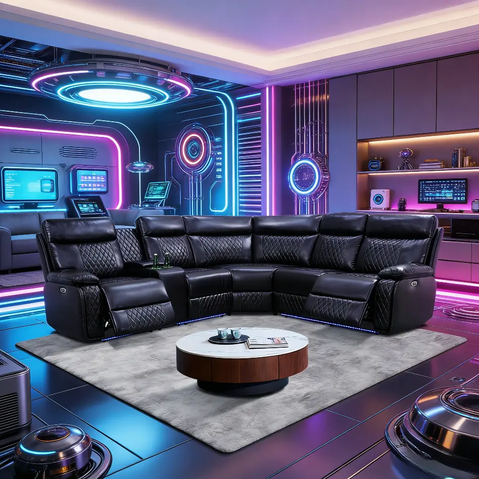 Modern Dark Faux Leather Sectional Reclining Sofa Set - Sturdy Left-Arm Facing L-Shaped Couch, Breathable Manual Recliner Chair, Cup Holders, Console Storage, 3-Seat Living Room Furniture
