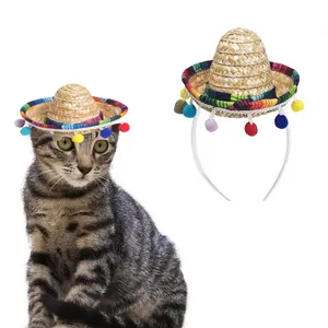 Cat Sombrero Cat Hats Pet Straw Cap Hat for Cats Mini Sombrero for Cat Puppy Small Dog Party/Birthday/Photo (Multicolour)