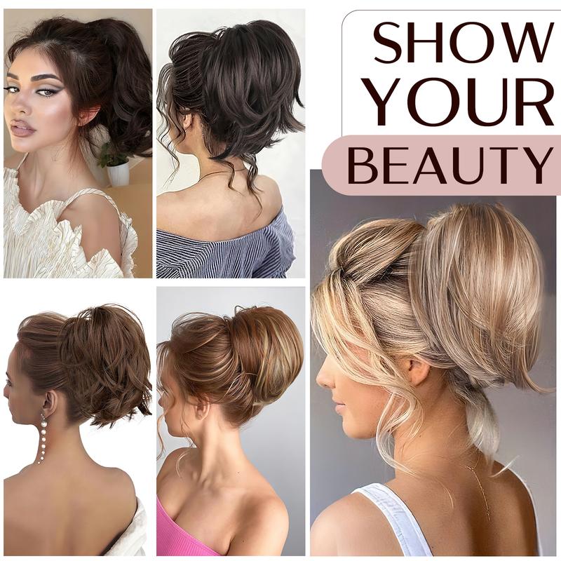 SEGOHAIR Claw Clip Short Ponytail Hair Extensions Messy Bun Hair Piece with Bendable Metal Wire Natural Fluffy Synthetic Straight Hairpiece