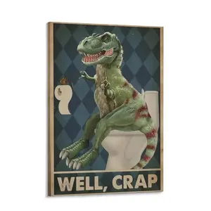 Dinosaur Themed Funny Toilet Poster, Modern Home Decor, Wall Art, Canvas Print Painting, Office And Living Room Decoration