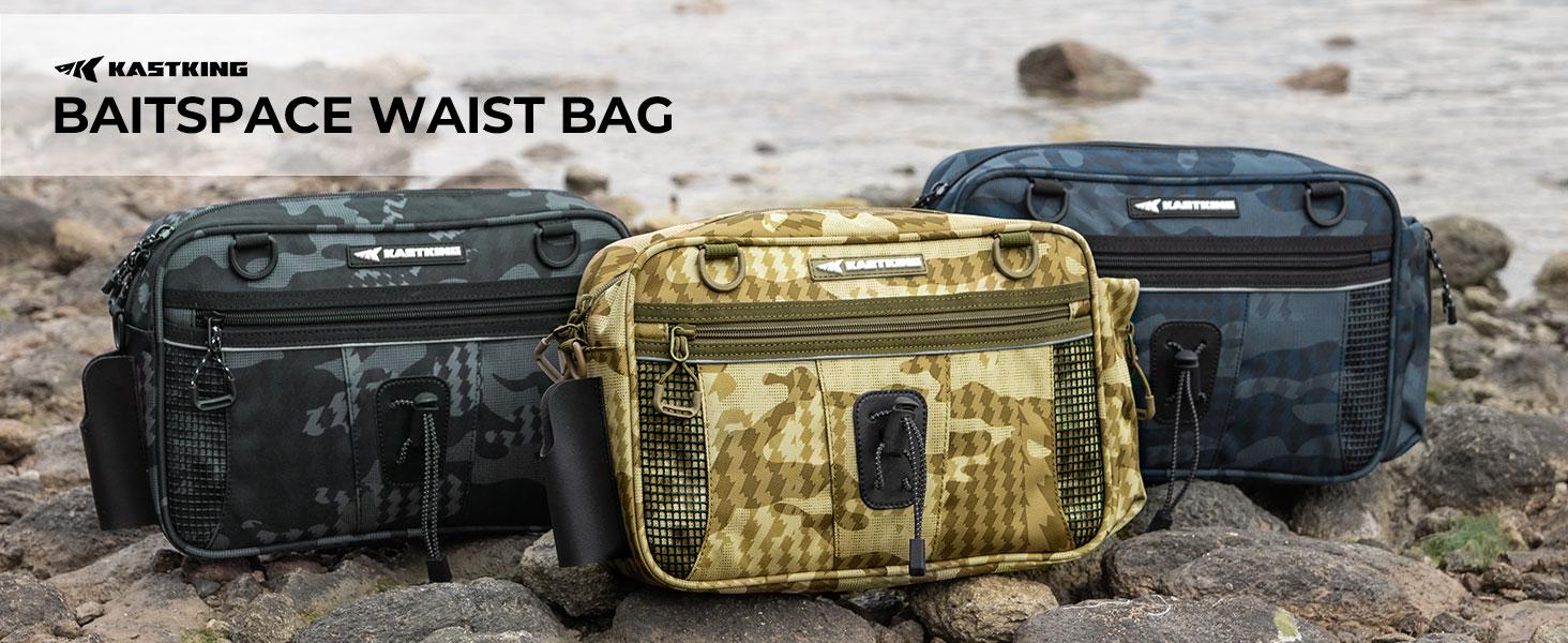 KastKing BaitSpace Waist Bag – Waterproof Tackle Storage Bag With Adjustable Belt, Fishing Fanny Pack for Men, Soft Bait Organizer, 3600 Utility Box, Rod Holder