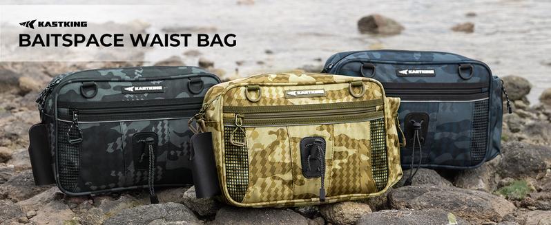 KastKing BaitSpace Waist Bag – Waterproof Tackle Storage Bag With Adjustable Belt, Fishing Fanny Pack for Men, Soft Bait Organizer, 3600 Utility Box, Rod Holder