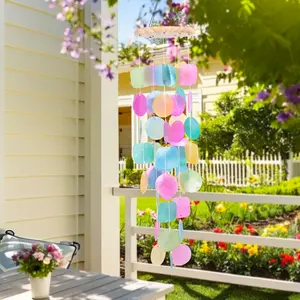 Shell Wind Chimes for Outside - Handcrafted Capiz Shell Windchime Coastal Decor for Indoor/Outdoors, Garden,Yard,Coastal,Beach Decor, Women Mother’s DayGift