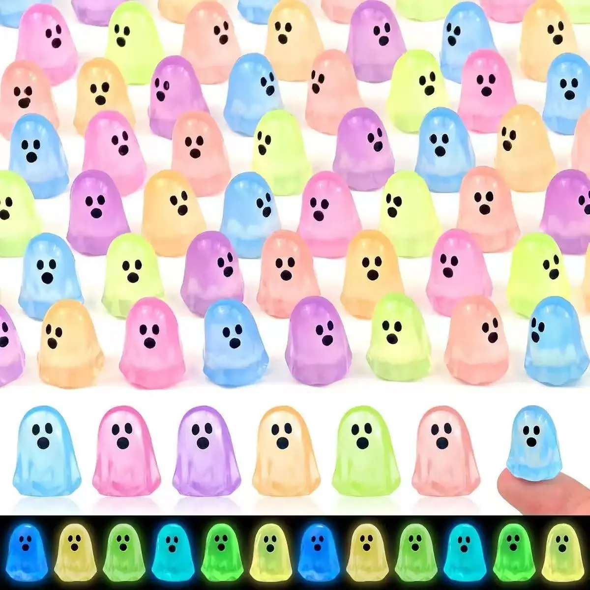 60PCS Glow in the Dark Ghost Mini Figures, Cute Resin Ghost Decorations, Halloween Party Decor, Tiny Dollhouse Accessories, Mini Garden Landscape Ornaments, Spooky Collectible Toys, DIY Crafts and Gift Ideas