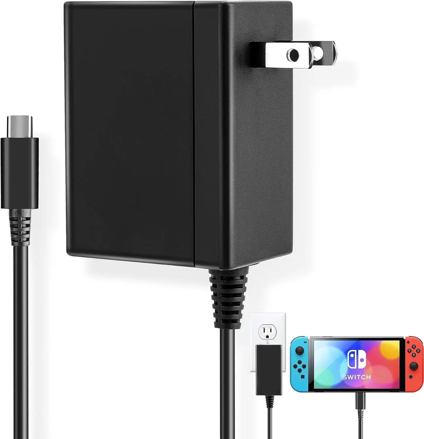 Switch Charger with 4.9FT Charging Cable, AC Adapter Compatible with OLED, Lite, Supports TV Mode, 15V/2.6A Power Supply for Fast Charging Cord Plug