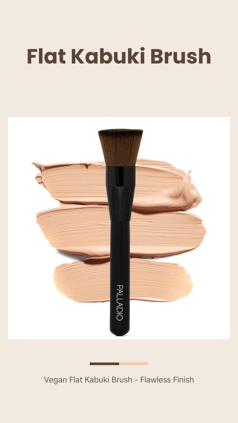 Palladio Flat Kabuki Brush, Professional Makeup Brush for Foundation, Face Blush, Powder, Cream, Contour & Highlight, Synthetic Bristles Provide Buildable Coverage for a Natural Even Looking Finish
