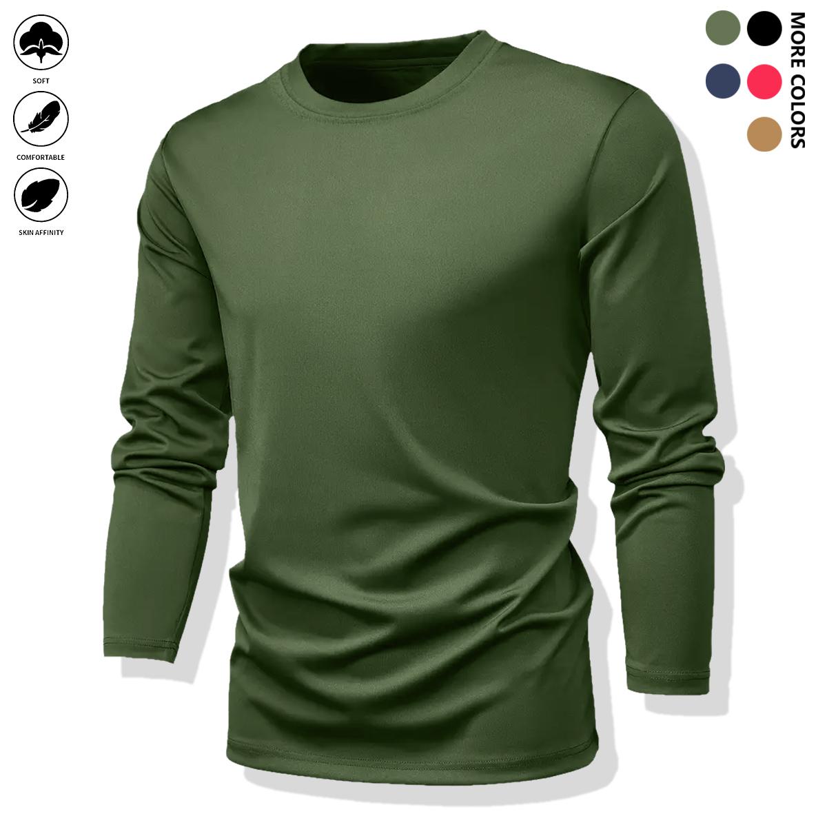 Men’s T-shirt — quick-drying and breathable, stretchy fabric that is lightweight, comfortable, and soft; suitable for wearing as an inner layer or as sleepwear.Solid-color basic long-sleeve undershirt