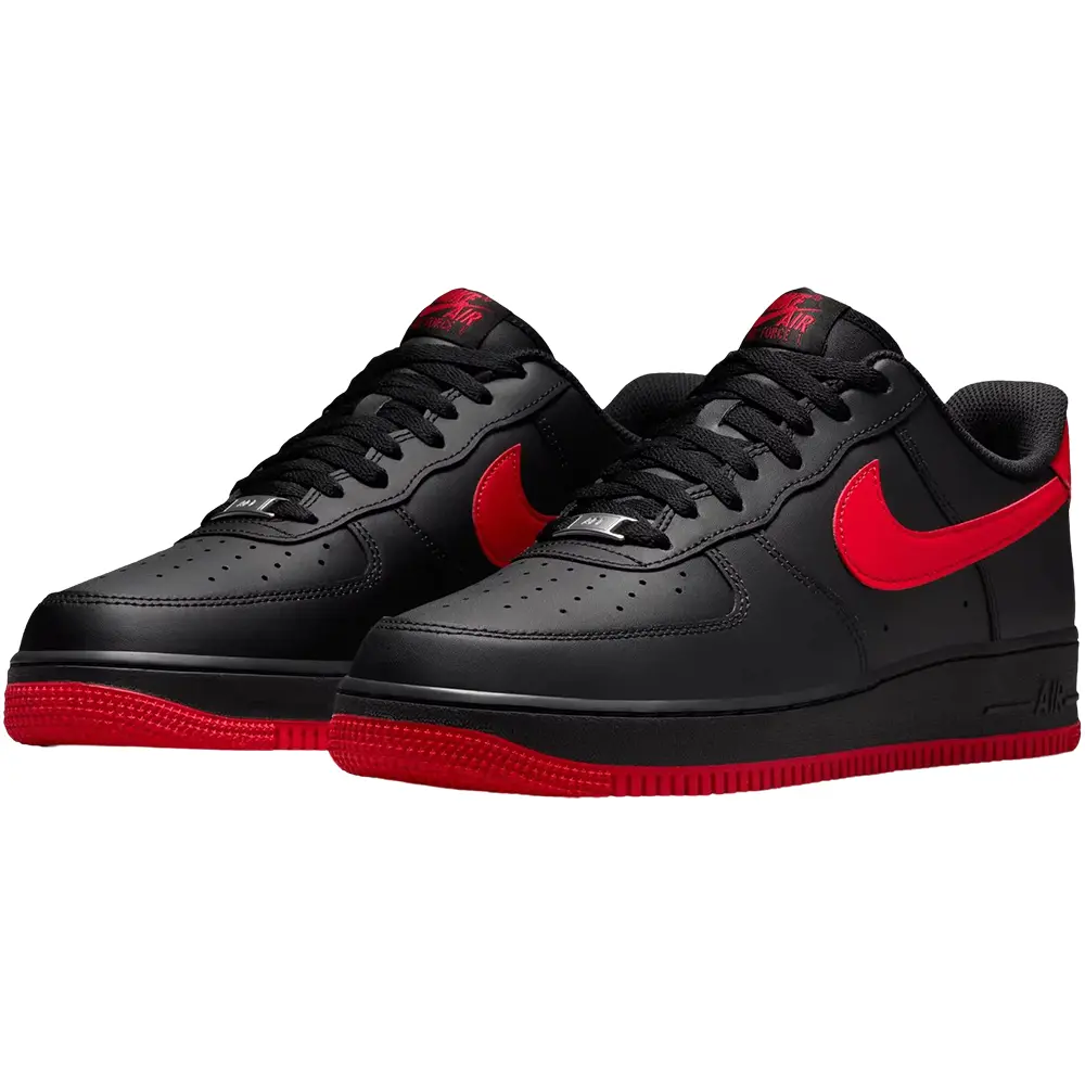 Nike Men's Air Force 1 '07 Vamps Bred Low Sneakers Black Red Casual Basketball Shoes